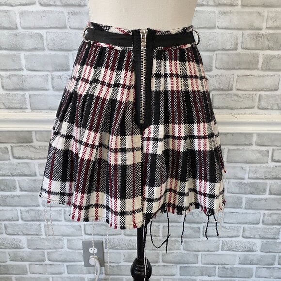 Dolls Kill Current Mood Mini Skirt Wool Blend Plaid Grunge Hem Goth Preppy XS - Picture 3 of 8